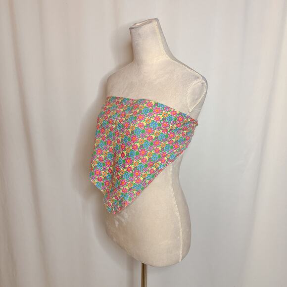 Vintage 70s Floral Bandana Top Multicolor Tie Back Crop Handmade Hippie Retro - Picture 6 of 8